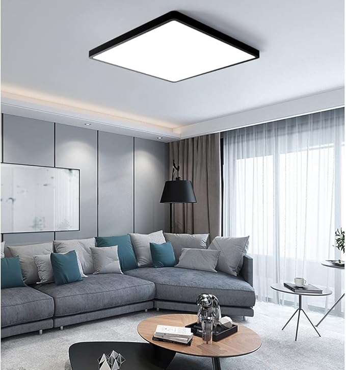 12inch 24W LED Flush Mount Ceiling Light, 6000K Square LED Ceiling Light, Black Flat Panel Lighting for Bedroom, Kitchen, Living Room