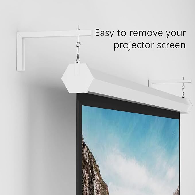 WALI Universal Projector Screen Ceiling Mount, Wall Hanging Mount L-Brackets, 12 inch Adjustable Extension with Hook Kit, Perfect Projector Screen Placement Hold up to 80 lbs (PSM001XL-W), White
