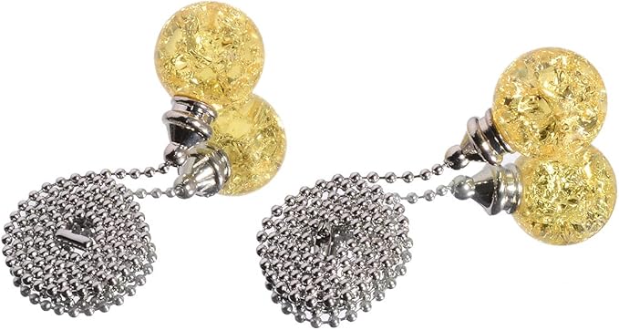 2PCS Yellow Pull Chain Crystal Glass Ice Cracked Ball Pull Chain for Ceiling Fan Light Decoration 50cm Extension Chain