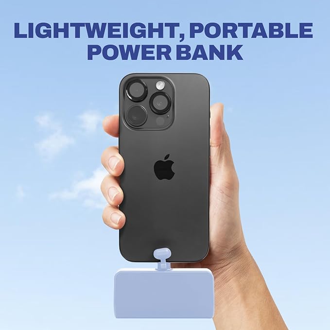 CHARGEWORX Mini Portable Charger Power Bank with Built-in Lightning Output, 5,000 mAh Power Bank with Fast-Charge Dual Output, Pass-Through Charging, LCD Display, Compact Design, Coral Blue