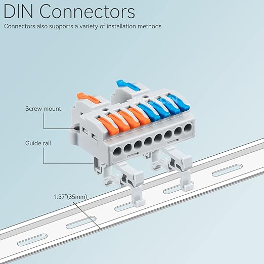 JANDECCN 6pcs DIN Rail Terminal Blocks, DIY Splicing Wire Connectors for Circuit Inline 28-12AWG (2 in 8 Out)