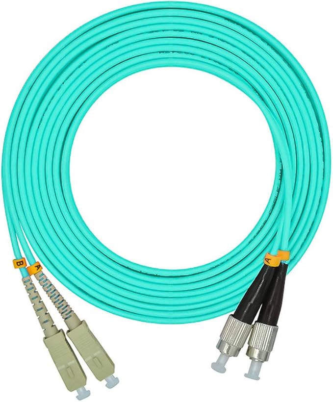 Jeirdus 20Meters 65ft SC to FC Duplex 50/125 10G OM3 Multi-Mode Fiber Optic Cable Jumper Optical Patch Cord SC-FC