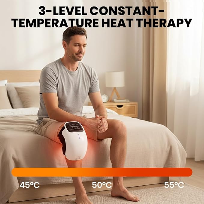ROVIA 2026 New Portable Comfort Electric Knee Massager, 3-in-1 Rechargeable Knee Massage Machine with Heat, Red Light and Vibration, Adjustable Knee Pain Relief Wrap, Personal Care Appliances