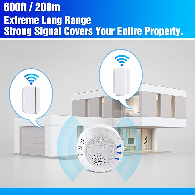 KOOSTONE Wireless Door Chime & Door Bell Chime with Rechargeable Receiver, 55 Tunes, Up to 600ft Range - Magnetic Door Chime Sensor for Home & Business Door Entry Chime Alert (1 Receiver + 2 Sensors)