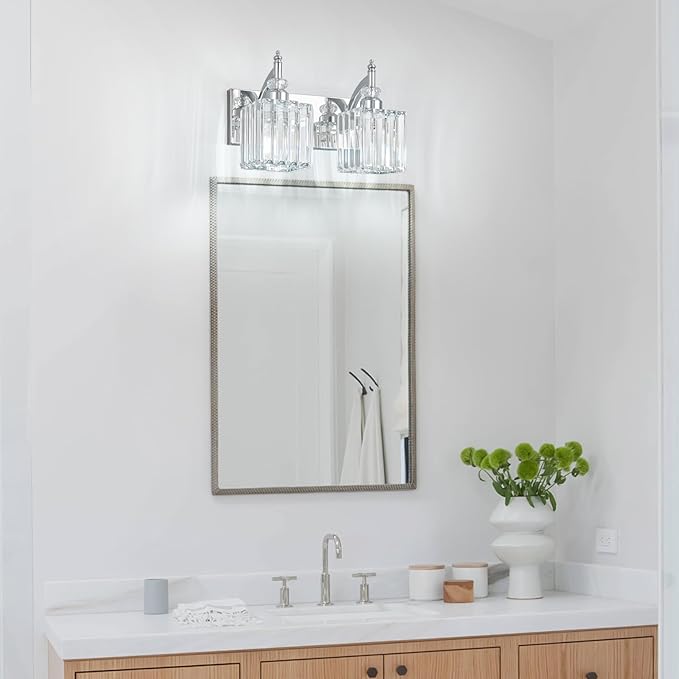 BBLLWJ Modern Bathroom Vanity Light 2-Light Chrome Crystal Light Fixtures Over Mirror for Bathroom Wall Sconce