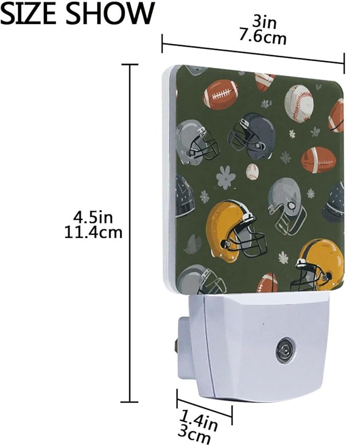 Pigsaly Led Night Light Football Helmets Balls Baseball Night Light Plug in Wall Lamp Smart Dusk to Dawn Sensor Nightlight Led Lamp Energy Saving Lights Gift for Kids Room Bedroom Bathroom Hallway