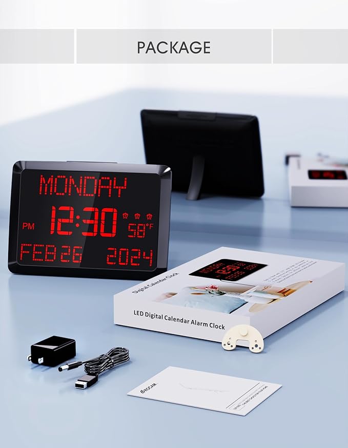 Digital Clock Large Display 11.5", Calendar Clock with Date,Time,Day of Week,Temperature,2 USB Chargers,3 Alarms,5Dimmer& 12/24H,Wall clock/Desk clock for Seniors,Dementia,Memory Loss,Impaired Vision