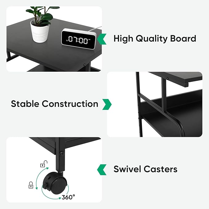 GCCSJ Large Printer Stand，3 Tier Printer Cart with Adjustable Storage Shelf，23.6 x18.9 x 29.5 inches Printer Stand for Home Office, Stands for Heat Press Scanner Fax, Industrial Style, Black
