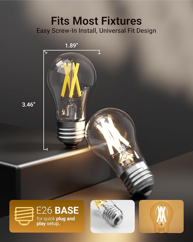 Sunco 20 Pack A15 Light Bulb LED, Edison Style Bulb, Dimmable Vintage Filament Lighting, 800 LM, 7W (60W Equivalent), 2700K Soft White, E26 Medium Base, Wet Rated UL