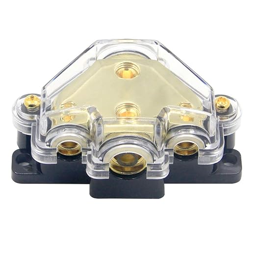 RKURCK 3 Way Power Distribution Block, 0/2/4 AWG Gauge in, 4/8 Gauge Out, Car Audio Stereo Amp Distribution Connecting Block for Audio Splitter (1 in 3 Out)