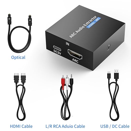192KHz ARC Audio Extractor, HDMI ARC to Optical Converter, ARC to Optical/Toslink+3.5mm AUX Output, ARC to RCA Audio Converter for TV Amplifier Speaker/Soundbar/Headset