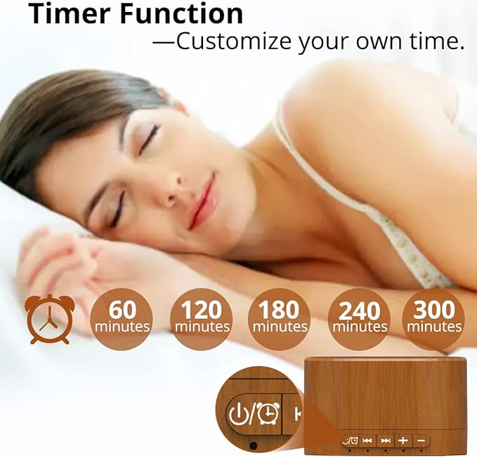 White Noise Machine plug-in Sound Machine with 20 Non Looping Natural Soothing Sounds and Memory Function Sleep Timer Sleep Machine with Sleep Therapy for Baby Kids Adults-New Wood Grain Added in 2025
