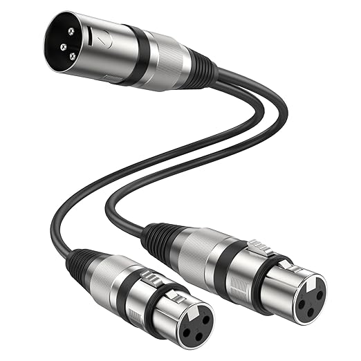 MOSWAG XLR Splitrer 1 Male to 2 Female, (0.25m/0.82 Feet) 3 Pins Dual XLR Female to Male Y Splitter with zinc Alloy Metal connectors for Mixer/Speaker/MlC, PVC Balanced Audio Cable