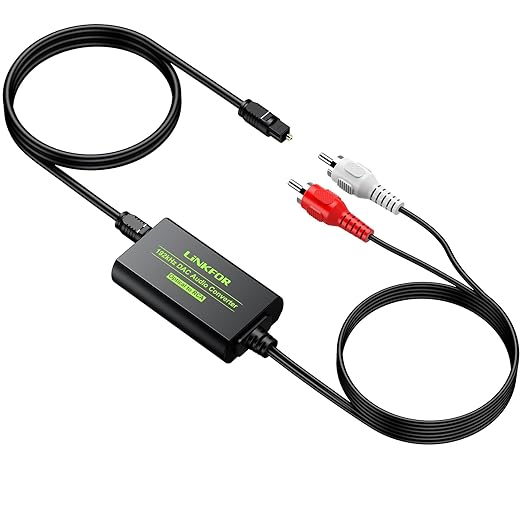 LiNKFOR 192kHz DAC Converter Digital to Analog Converter Digital Optical SPDIF Toslink to Analog Stereo Audio RCA L/R Audio Adapter with Optical Cable for HDTV (SPDIF to RCA 6ft/1.8m)