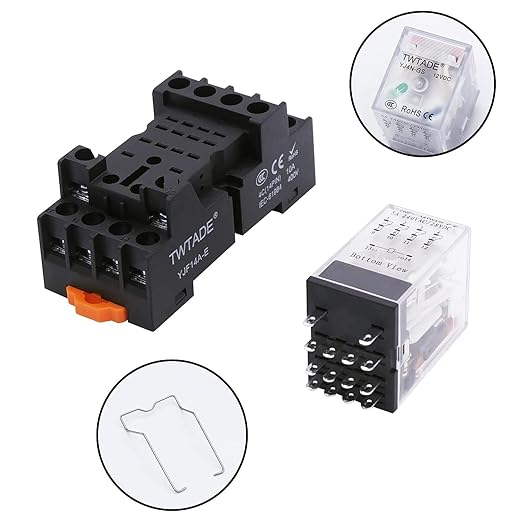 TWTADE/AC 24V Relay 5A Electromagnetic Power Coil Relay 14 Pins 4PDT 4NO+4NC HH54P MY4J with Indicator Light & Socket Base -YJ4N-GS