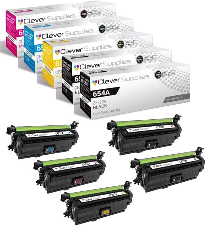 CS Replacement Toner Cartridge Compatible with HP 654X / 654A CF330X Black CF331A Cyan CF333A Magenta CF332A Yellow Color Enterprise M651dn M651n M651xh M680dn M680f 5 Color Set