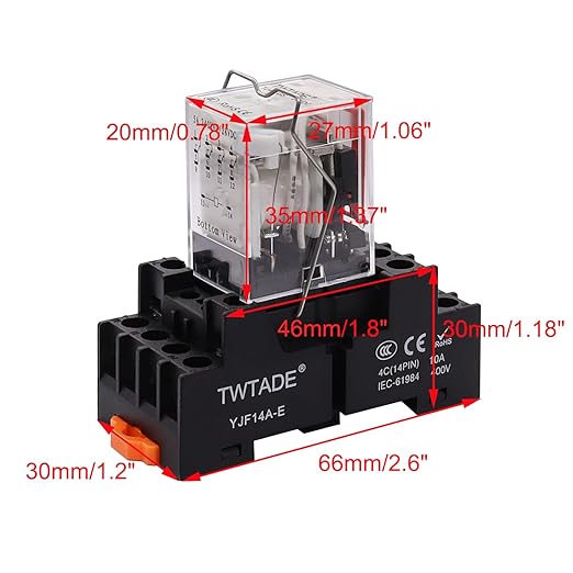 TWTADE/AC 12V Relay 5A Electromagnetic Power Coil Relay 14 Pins 4PDT 4NO+4NC HH54P MY4J with Indicator Light & Socket Base -YJ4N-GS