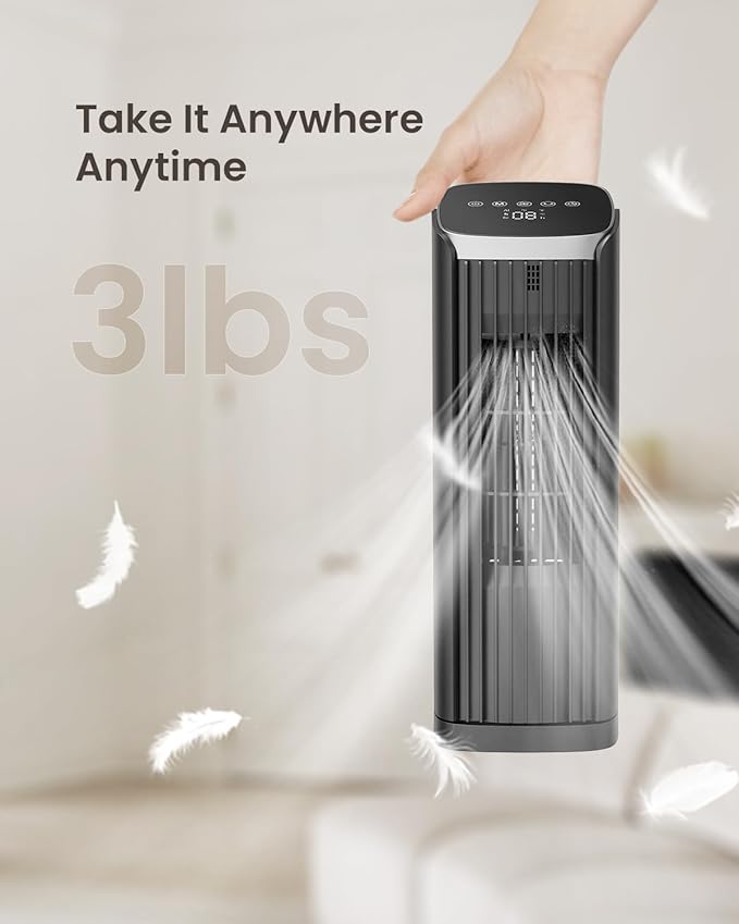 PNTCK Fan for Bedroom, 13" Tower Fan with Remote, 4 Modes 4 Speeds Max 24ft/s, 70° Oscillating Desk Fan, 12H Timer Portable Fans, Cooling Fans for Office, Home