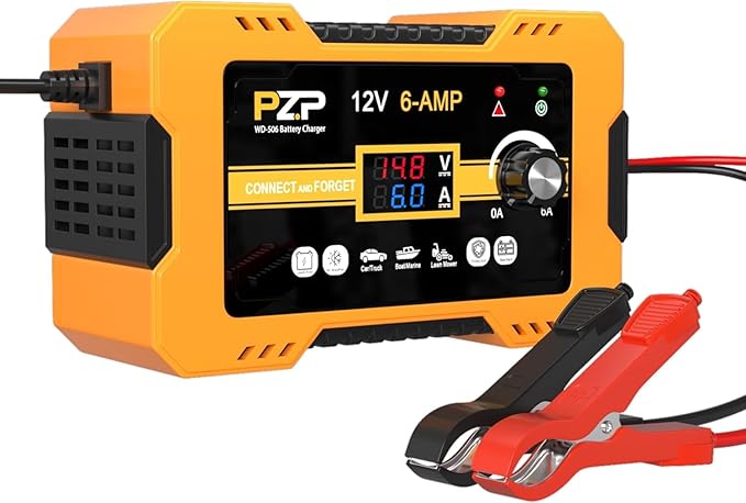 12V Automatic Car Battery Charger, 0-6A Arbitrarily Adjustable Smart Trickle Charger, Auto Desulfator with Battery Repair, Battery Maintainer with Winter Mode for AGM, Gel, Deep Cycle, Lead-Acid