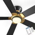 SMAAIR 52 Inch Smart Ceiling Fan with Light and Remote, Flush Mount Modern Ceiling Fan with lights,Compatible with Alexa/Google Assistant/Siri,Timer and Schedule,10 Speed DC Motor,Black/Gold