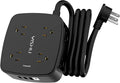 6 Ft Surge Protector Power Strip - 8 Widely Outlets with 4 USB Ports, 3 Side Outlet Extender with 6 Feet Extension Cord, Flat Plug, Wall Mount, Desk USB Charging Station, ETL,Black