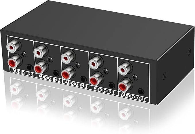 3.5mm Aux + RCA L/R Bi-Directional Stereo Audio Switch 4 in 1 Out A/B Analog Audio Switcher Selector No Power Need