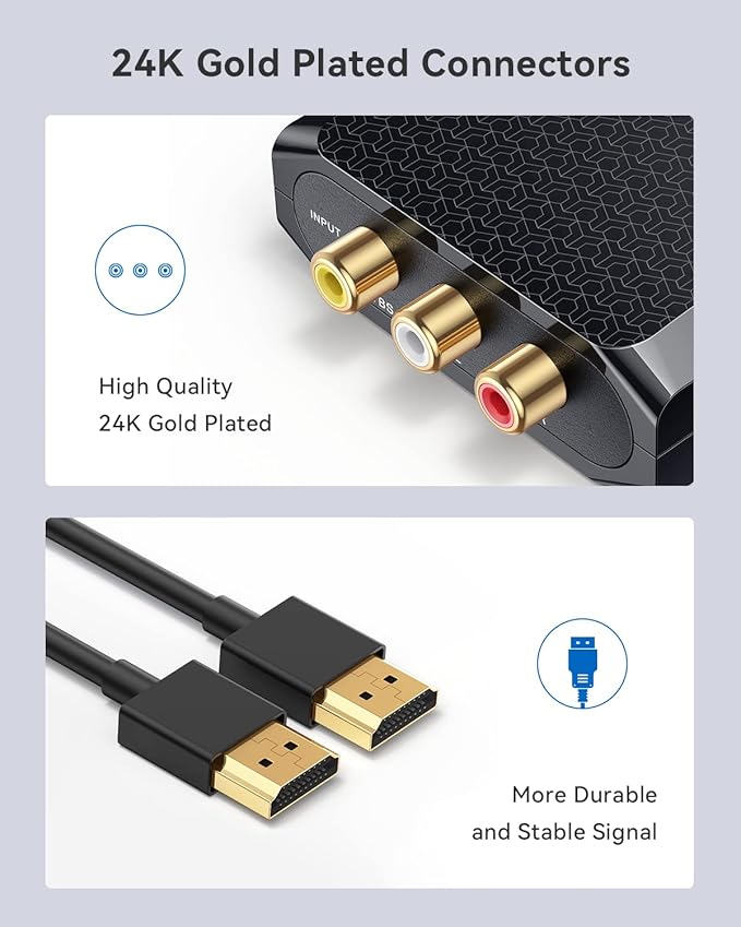 WENTER AV to HDMI Converter, 1080P RCA Composite to HDMI Adapter, Mini Analog CVBS Audio Video Adapter Supports PAL/NTSC for Smart TV VCR/VHS/Xbox/PS3/STB/N64/Wii/TV/PC/Blue-Ray DVD Players