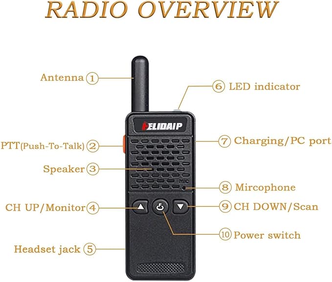ELIDAIP T-M2 Mini Walkie Talkies for Adults,Long Range Two Way Radios 16 Channels,1100mAh,Small Walkie Talkie Rechargeable with Earpiece for Hiking Camping Family Trip Shopping mall (Black 2 Pack)