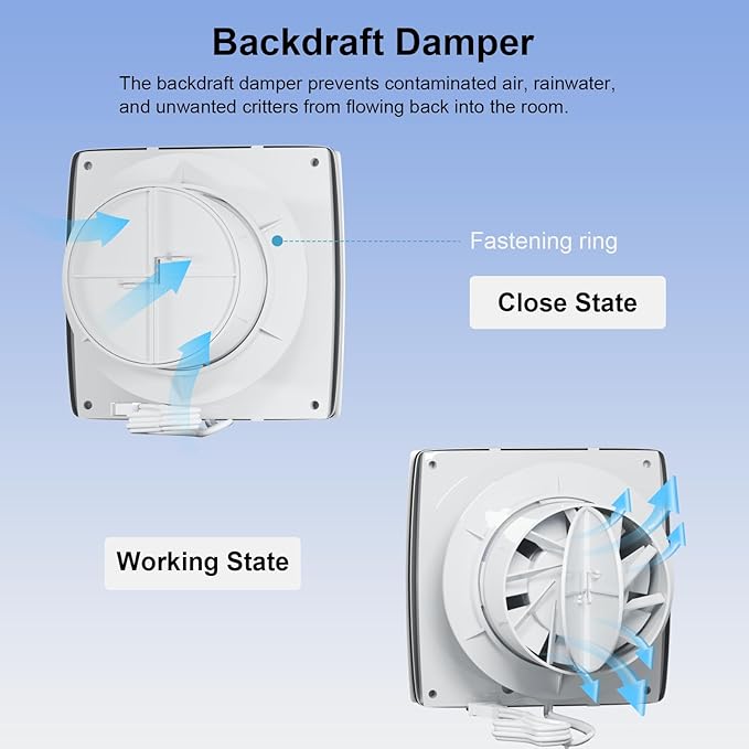 EINTTAX 4 Inch Wall Mount Bathroom Exhaust Fan, 56 CFM Plug in Wall Exhaust Fan, Quiet Bathroom Window Fan with Backdraft Damper for Kitchen, Garage, Office, Grow Tent, 12W, White (No Timer)