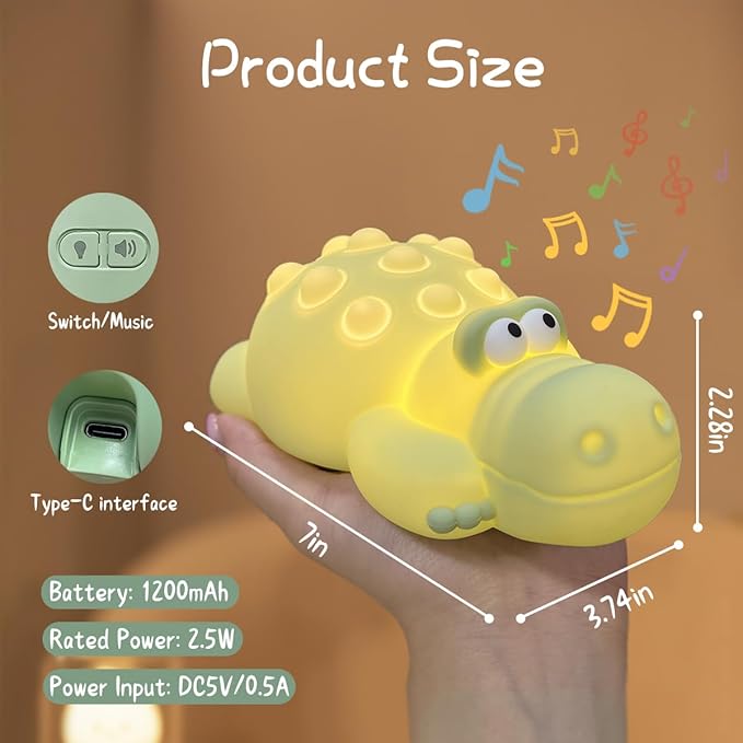 LEDHOLYT Night Light for Kids, Cute Silicone Nursery Crocodile Lamp with White Noise, NightLight for Baby and Toddler,Squishy Kawaii Bedside Lamp for Kids Room