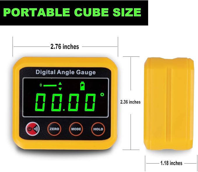 Magnetic Digital Angle Finder Protractor Inclinometer - Cube Digital Level Angle Gauge with Magnetic Base and Backlight - Precision Level Box for Woodworking, Construction, Machinery, Masonry (yellow)