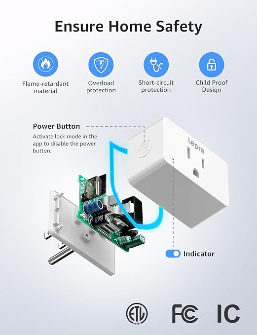 Lepro P1 Smart Plug Mini 15A, WiFi Outlet Plugs Compatible with Alexa & Google Assistant, Voice/APP Control, Timer & Group Controller, ETL & FCC Certified, 2.4GHz Only, 4-Pack