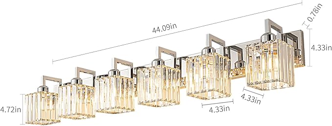 FDPBY Modern Bathroom Vanity Light 6-Lights Chrome Crystal Wall Lamp Bathroom Modern Crystal Vanity Lighting