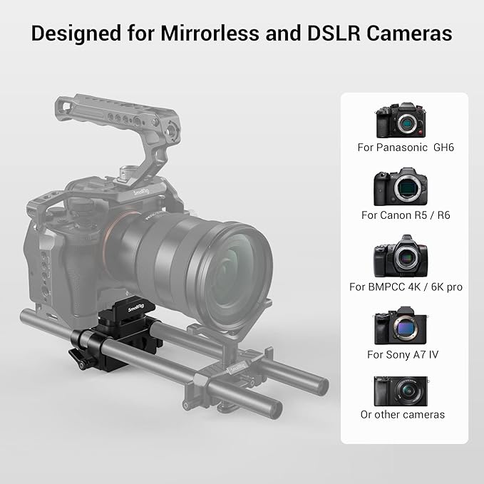 SMALLRIG Universal 15mm Rail Support System with 15mm Rod Clamp and Quick Release Plate - 2272