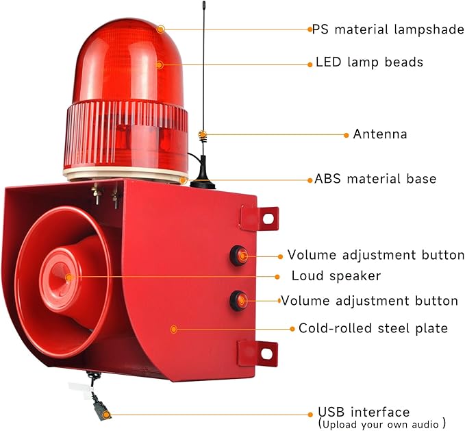 EOKHEOY Outdoor Security Siren Alarm 1.24 Mile Range Wireless 120dB Loud Waterproof Emergency Alarms with Strobe Light Adjustable Siren Sounds AC110-120V