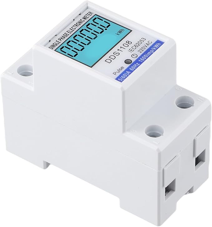 Digital Energy Meter LCD Display 50A 60A Single Phase Power Monitor Electric Consumption Meter with Backlight LED Pulse Indicator for Industrial Commercial Use(With backlight)
