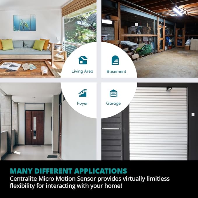 Centralite by Ezlo Micro Motion Sensor - Home Automation and Security - Lighting Scenes, Security Alarm, Alerts upon Motion Detection - Zigbee