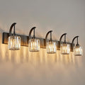 FDPBY 5-Light Crystal Vanity Light, Modern Black Bathroom Wall Sconce with K9 Crystal Shades, 42.51" Long Over Mirror Lighting for Vanity, Makeup, Hallway, Elegant & Easy Installation