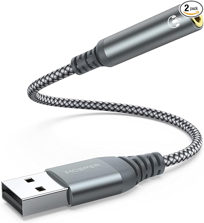 MCSPER 2-Pack USB to 3.5mm Jack Audio Adapter,External Sound Card USB-A to Audio Jack Adapter with Aux Stereo Converter Compatible with Headset, Desktops, PC Windows,Laptop Mac,Linux,and More Device