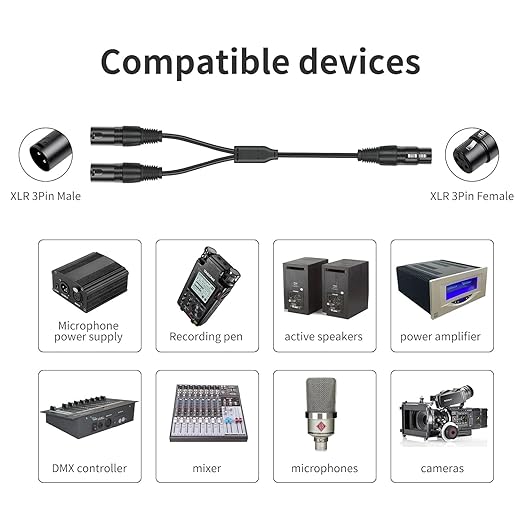 2 Pack XLR Splitter Cable,1 Female to 2 Male,5 FT Stereo Mic to L&R Audio Y-Splitter Cable