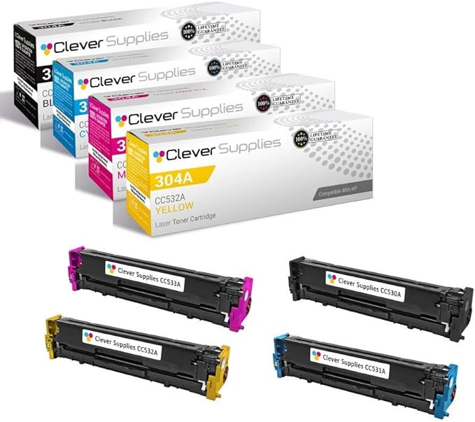 CS Replacement Toner Cartridge Compatible with HP CM2320 CC530A Black CC531A Cyan CC533A Magenta CC532A Yellow 304A Color CM2320N CM2320NF CM2320FXICP2025DN CP2025X CM2320MFP 4 Color Set