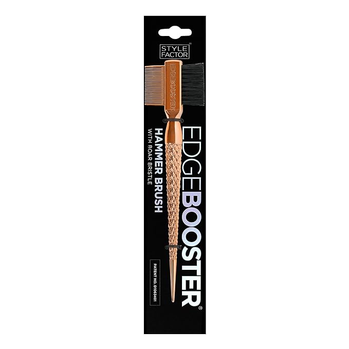 Style Factor EDGE BOOSTER® Hammer Brush Rat Tail– Double-Sided Edge Control Brush & Comb with Boar Bristles – For Edges, Slick Backs, Baby Hair Styling, and Taming Flyaways