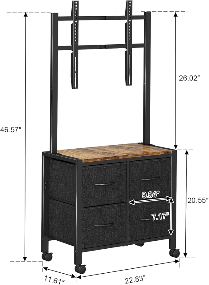 JKsmart Mobile TV Cart Rolling TV Stand Holder with 4 Drawers, for 23-60 inch Flat/Curved Screens,Portable Corner Floor TV Stand on Wheels, Holds Up 88Lbs with Shelf, for Living Room Bedroom