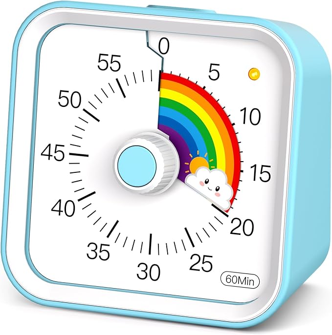 InfPokid Visual Timer for Kids with Pause Function, Cute Silent Timer with Rainbow for Classroom, Teaching, Task, Kitchen, 60 Minute Countdown Time Management for ADHD (Rainbow Blue)