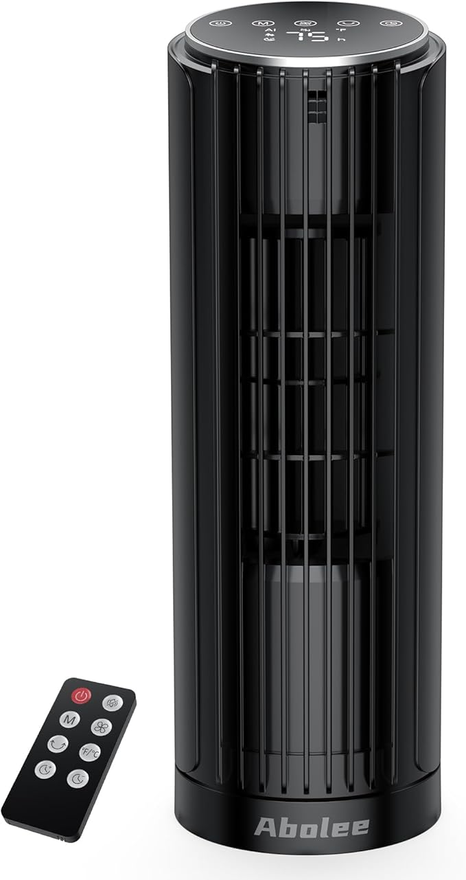 Abolee Tower Fan, 23ft/s Desk Fan, 70° Oscillating Table Fan for Bedroom, Standing Table Fan with 3 Modes, 2024 New 13 Inch Bladeless fan for Bedroom, Home,Office Deepgray