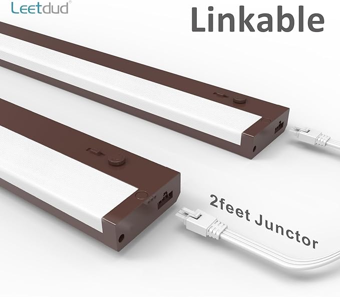 Leetdud Under Cabinet Lighting Plug in or Hardwired Built-in Dimmer, 18 Inch 9W, 5CCT 2700/3000/3500/4000/5000K, Linkable Counter Lights for Kitchen, ETL Dimmable LED Light Fixture, Bronze