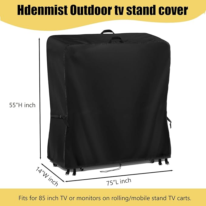 Hdenmist Outdoor TV Cover 75 Inch Weatherproof, Waterproof Outdoor TV Stand Covers for Rolling Mobile TV Stand Cart, Heavy Duty TV Screen Protector Covers for Outside- 75”L x 14”W x 55”H(Cover Only)