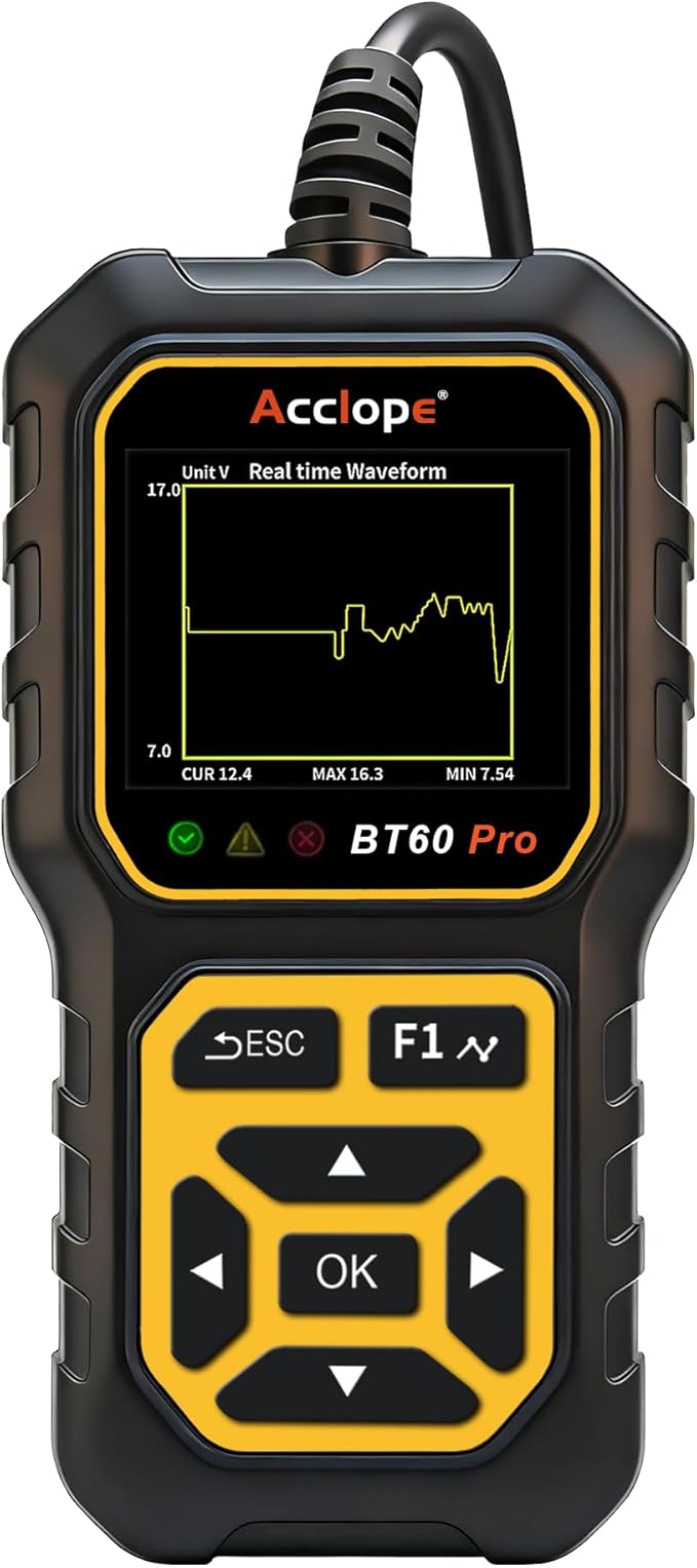 Acclope BT60 Pro Car Battery Tester, Digital Analyzer with Cloud Printing, 100-3000 CCA Range for 6V/12V/24V AGM, Lithium, Gel Batteries, Automotive Charging System