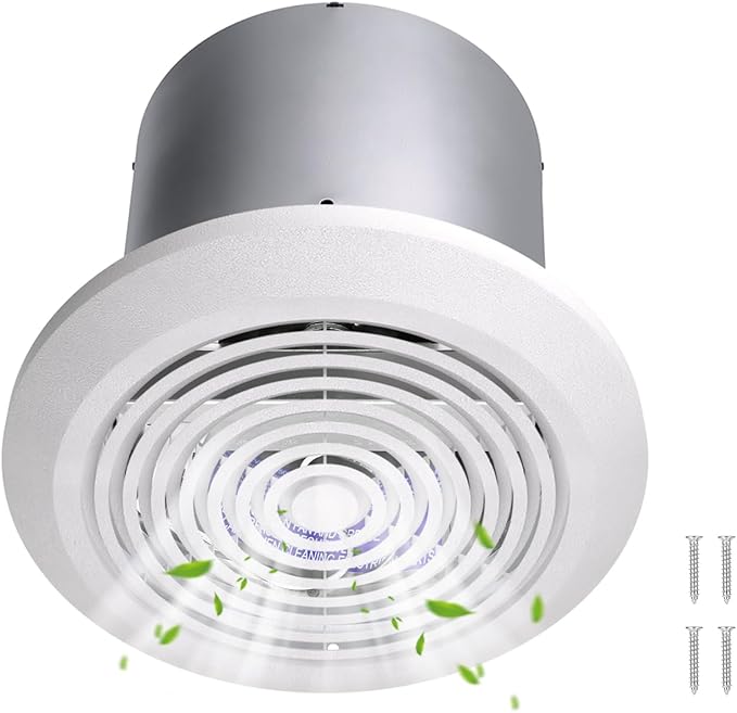HTONG Innovation V2262-50 7 Inch Bathroom Exhaust Fan, 50 CFM Ceiling Exhaust Fan for 8" Rough-in Opening, 1.0 Sones Quiet Effective Ventilation for Bathroom, Kitchen, Laundry Room, Mobile Home