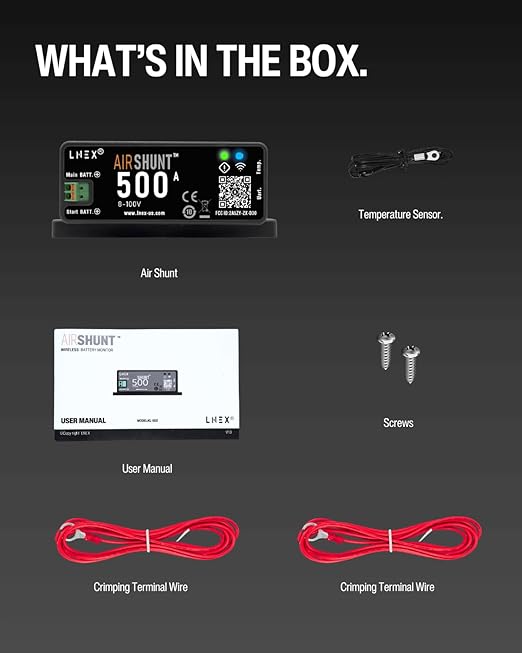 LNEX Bluetooth Battery Monitor, 500A Smart Shunt with Temp Sensor for 8-100V Lifepo4, Lithium Sealed, Gel, Flooded Battery